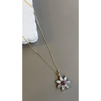 Taşlı Çiçek Kolye - Altın