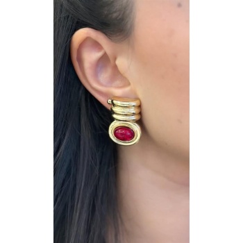 Taşlı Küpe - Kırmızı