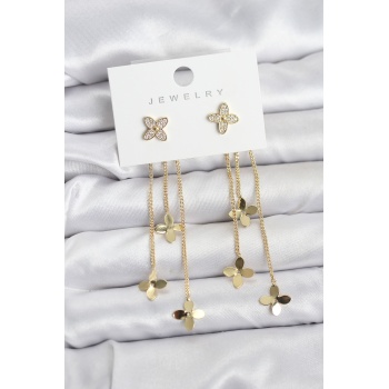 Lotus Model Gold Renk Pirinç Sallantılı Kadın Küpe -