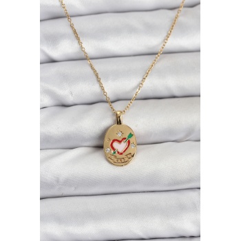 316L Çelik Zincir Gold Renk Kalp Figürlü Kadın Kolye -