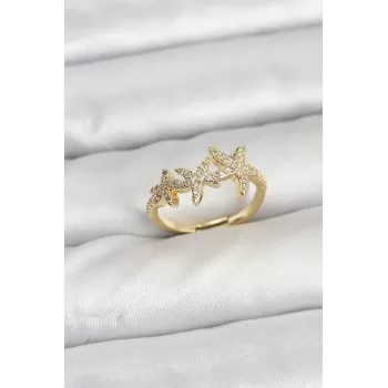 Pirinç Yıldız Model Gold Renk Kadın Yüzük