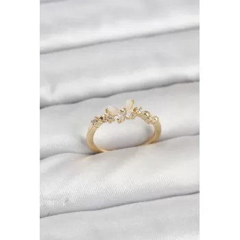 Kelebek Model Gold Renk Pirinç Kadın Yüzük