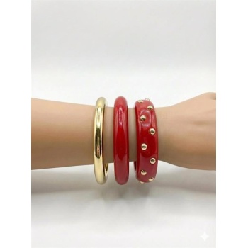 3Lü Set Bilezik - Kırmızı