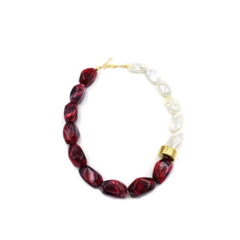 Boncuklu İnci Kolye - Kırmızı