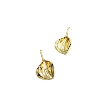 Metal Yaprak Küpe - Altın