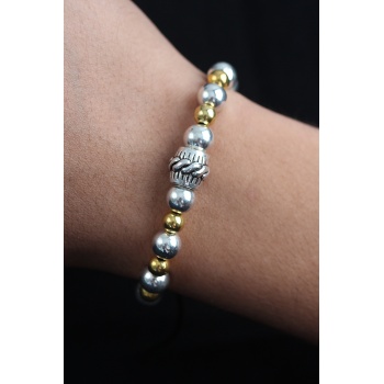 Doğal Taş Sarmal Model Gold Ve Gümüş Renk Asansörlü Erkek Bileklik - Lisinya