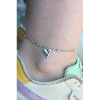 316L Çelik Gümüş Renk Kalp Figür Kadın Halhal - Lisinya