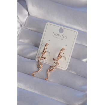 XUPİNG Rose Renk Zirkon Taşlı Kertenkele Model Halka Küpe - Lisinya