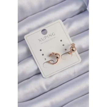 Xuping Rose Renk Zirkon Taşlı Bombeli Topçuk Earcuff Küpe - Lisinya