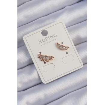 Xuping Rose Renk Zirkon Taşlı Ay ve Güneş Tasarımlı Küpe - Lisinya