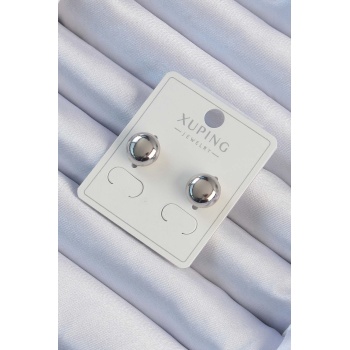 Xuping Gümüş Renk Minimal Bombeli Oval Küpe - Lisinya