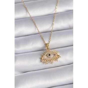 316L Çelik Gold Renk Zincir Zirkon Taşlı Göz Figür Kadın Kolye - Lisinya