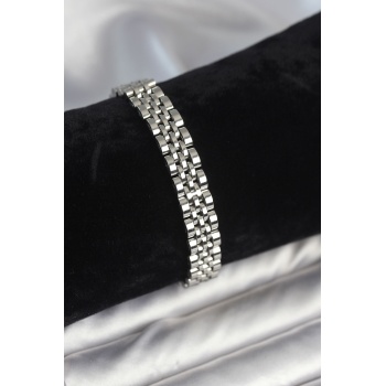 316L Çelik 9 mm Kalınlıkta Gümüş Renkli Erkek Bileklik - Lisinya