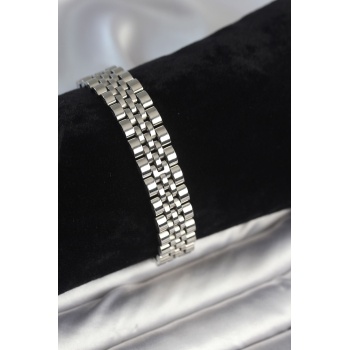 316L Çelik 12 mm Kalınlıkta Gümüş Renkli Erkek Bileklik - Lisinya