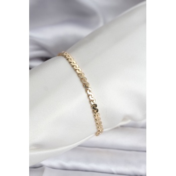14K Gold Renk Kaplama Ezme Yılan Zincir Model CM Kadın Bileklik - Lisinya