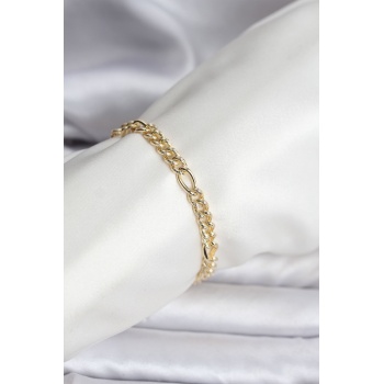 14K Gold Renk Kaplama Lazerli Zincir Model CM Kadın Bileklik - Lisinya