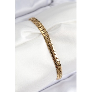 316L Çelik Ezme Zincir Model Gold Renk Kadın Bileklik - Lisinya