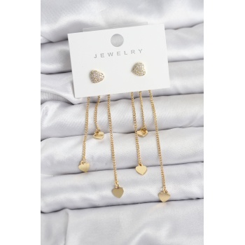 Kalp Model Gold Renk Pirinç Sallantılı Kadın Küpe - Lisinya