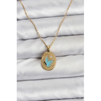 316L Çelik Zincir Gold Renk Kelebek Figür Kadın Kolye - Lisinya