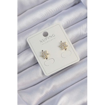 Xuping Gold Renk Zirkon Taşlı Yaprak Küpe - Lisinya