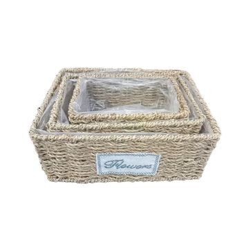 Dikdörtgen Doğal Hasır Saksı Seti - 3lü ( Lisinya )
