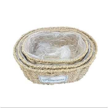 Oval Doğal Hasır Saksı Seti - 3lü ( Lisinya )
