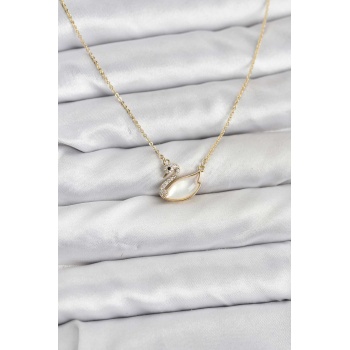 Pirinç Gold Renk Kuğu Model Kadın Kolye -