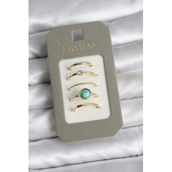 Pirinç Gold Renk 5li Yüzük Seti -