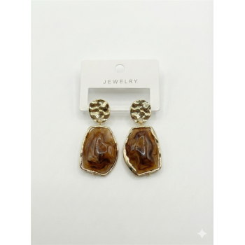 Akrilik Taşlı Küpe - Kahverengi