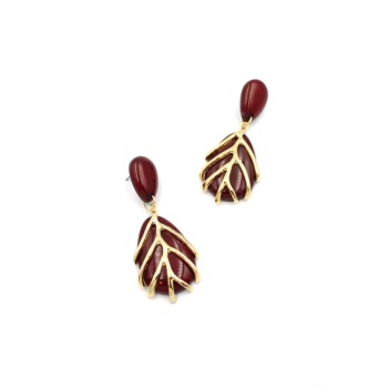 Yaprak Küpe - Bordo