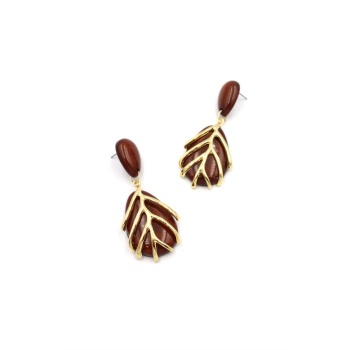 Yaprak Küpe - Kahverengi