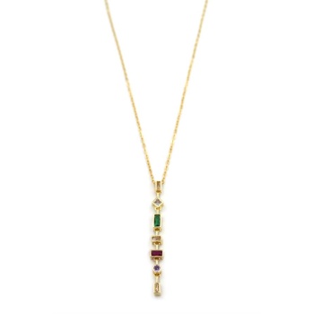 Renkli Taşlı Element Kolye - Altın