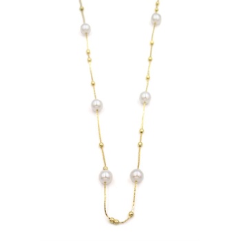 İncili Zincir Kolye - 14K Altın