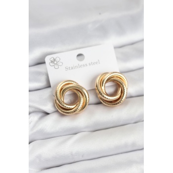 316L Çelik Gold Renk Lazerli Sarmal Halka Kadın Küpe -