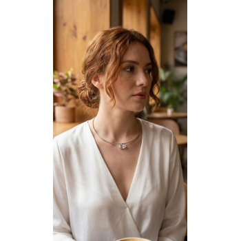 Pirinç Gümüş Renk Choker Model Zirkon Taşlı Kadın Kolye -