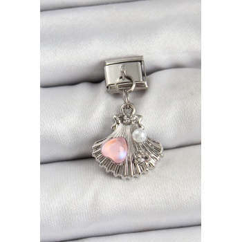 316L Çelik Sallantılı İnci Detaylı İstiridye Model Gümüş Renk Nomination Charm - Lisinya