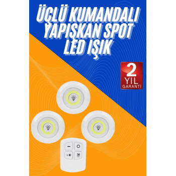 Dolap Işığı Mutfak Rafı Işığı Uzaktan Kumandalı 3 Lü Spot Led Lamba ( Lisinya )