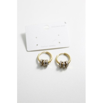 Çelik Taşlı Halka  Küpe - Altın