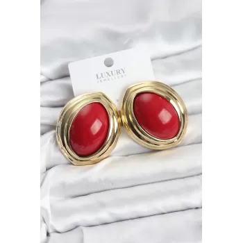 Pirinç Kırmızı Badem Model Vintage Gold Kadın Küpe
