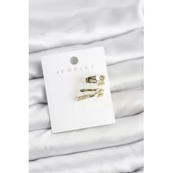 Gold Renk Zirkon Taşlı Pirinç Kıkırdak Küpe