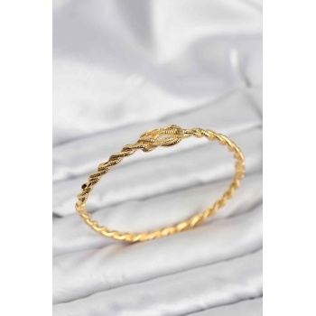 Düğüm Model Pirinç Gold Renk Kadın Kelepçe Bileklik - Lisinya