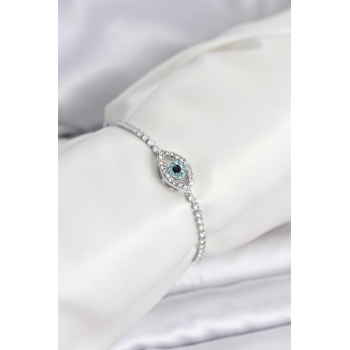 Göz Model Zirkon Taşlı Gümüş Renk Asansörlü Su Yolu Bileklik - Lisinya