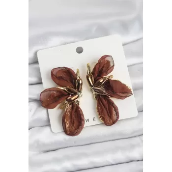 Lotus Model Kahverengi Renk Tüllü Kadın Küpe