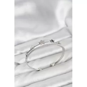 Yıldız Model Gümüş Renk Pirinç Kadın Bileklik