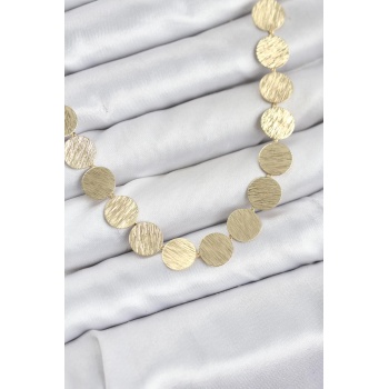Yuvarlak Plaka Model Gold Renk Kadın Kolye - Lisinya