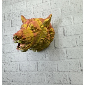 Gold Kurt Duvar Aksesuarı Asılabilir 3D Dekoratif Heykel 25x19 cm - Lisinya