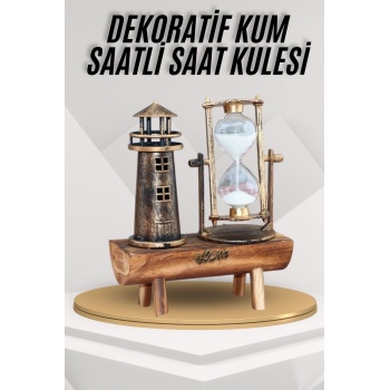 Deniz Feneri Kum Saati Ahşap Görünümlü Vintage Tarz Biblo - Lisinya