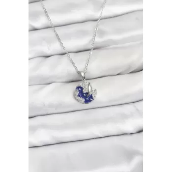 316L Çelik Zincir Gümüş Renk Gece Model Zirkon Taşlı Kadın Kolye