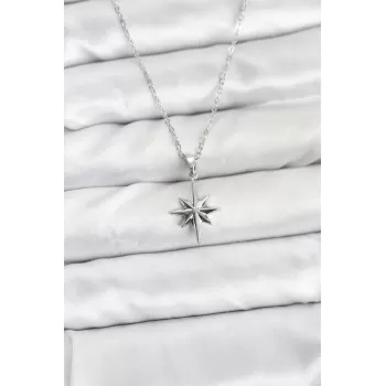 316L Çelik Zincir Gümüş Renk Kutup Yıldızı Model Kadın Kolye