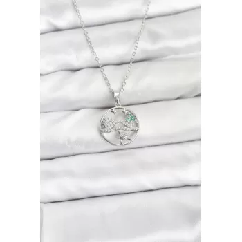 316L Çelik Zincir Gümüş Renk Şans Kolyesi Model Zirkon Taşlı Kadın Kolye